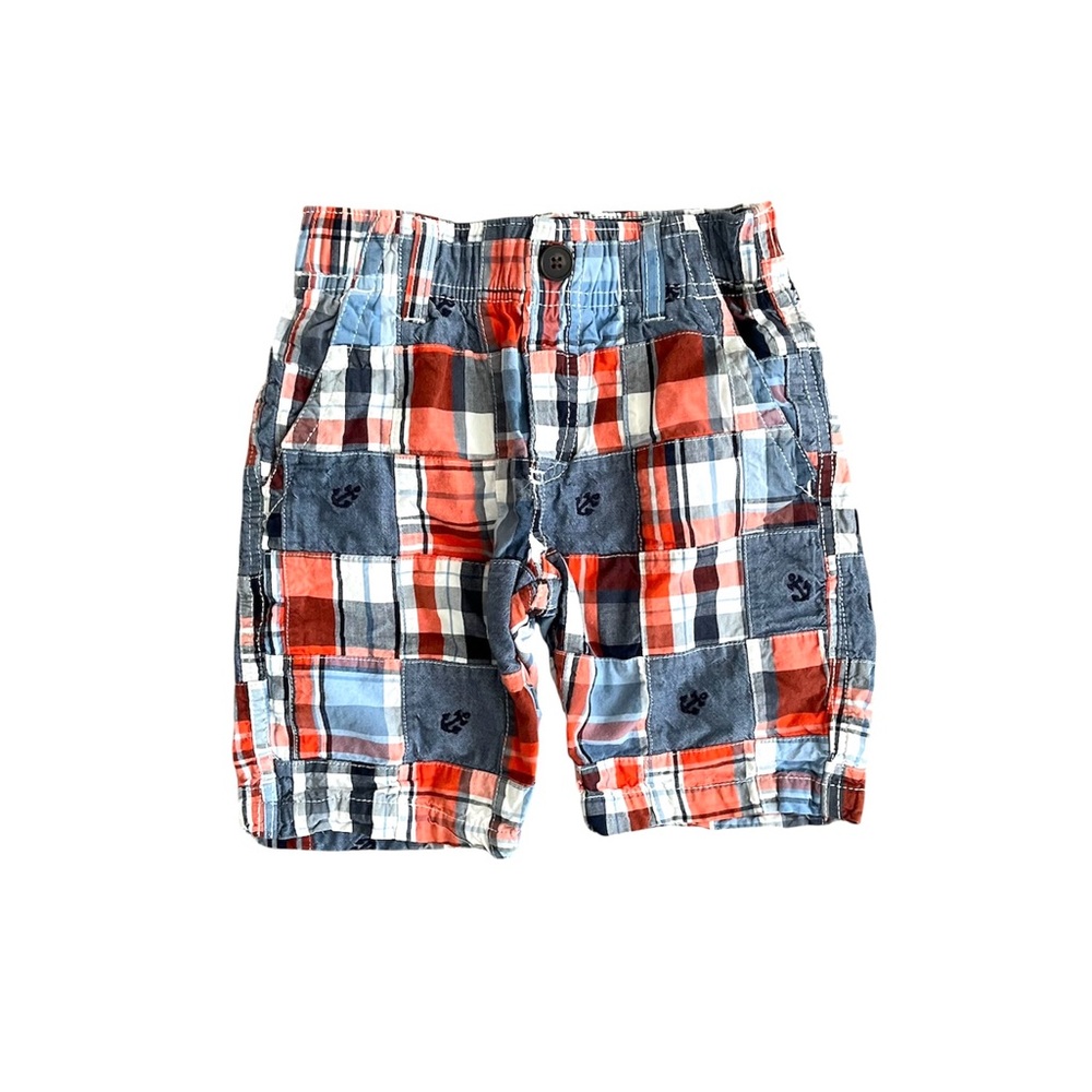 Gymboree Boys Red White Blue Madres Plaid Sailor Shorts Size 4